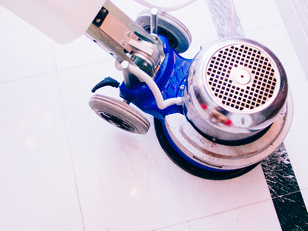 Marble flooring maintenance cleaning rotary bonnet scrubbing