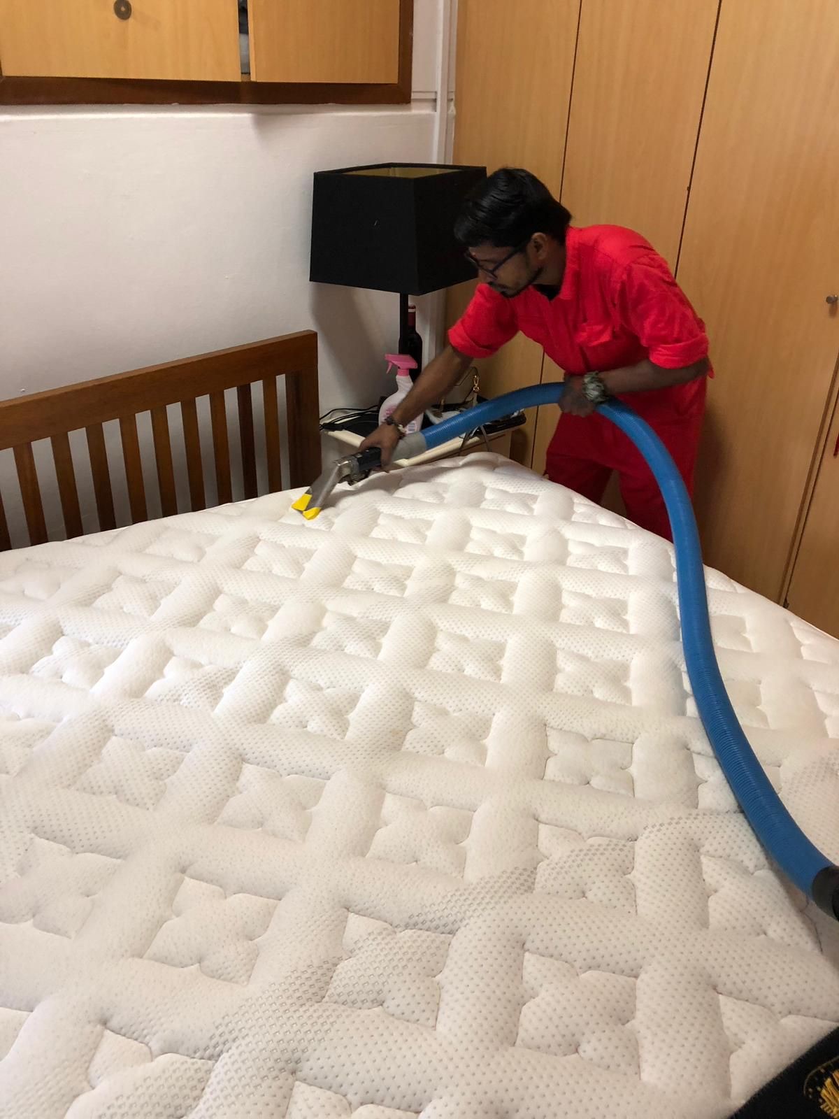 Hot water extraction lifting dust mites and soil from a mattress