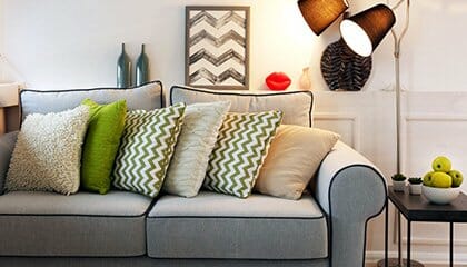 A clean fabric sofa in a styled Singapore living room