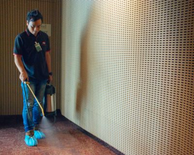 Spraying Solution to Loosen Dirt in Carpet